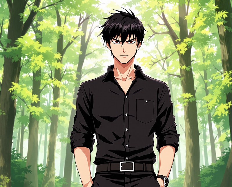 AI picture of an anime man with a black shirt